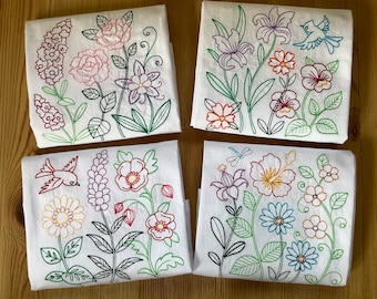 Embroidered 18x28 Flour Sack Kitchen Towels GARDEN FLOWER BORDER Designs Variety Choice, Decorative Kitchen Tea Towels