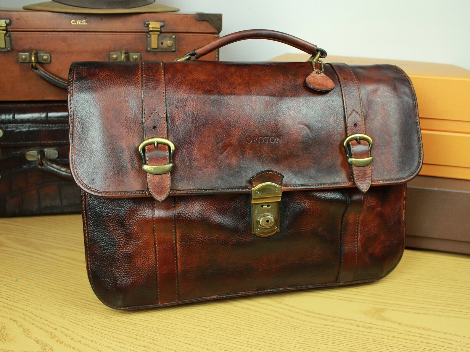 Vintage Australian Made Rustic Burnished Leather Briefcase Etsy