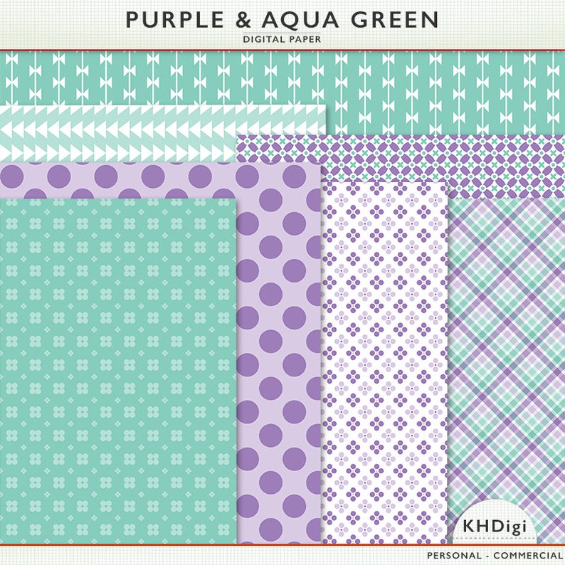 Purple & Aqua Green Digital Paper Scrapbooking Digital Etsy