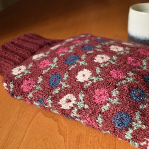 Cottage Garden Hot Water Bottle Cover Knitting Pattern