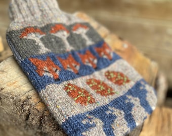 Woodland Walk Hot Water Bottle Cover Knitting Pattern