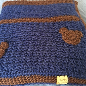 Crochet Teddy Bear Applique Baby Blanket