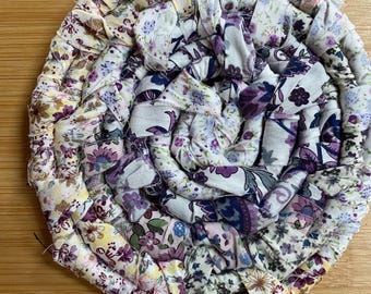One Handmade Fabric Wrapped Coiled Rope Pot Holder.   (YC#35) by G.V.  FREE SHIPPING
