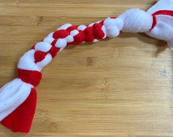 Handmade Red and White  Braided Dog Tug Toy (#22)