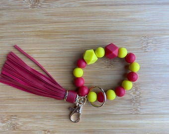 Handmade Silicone Beaded Key Chain Bracelet with Tassels (YC#40, LM)