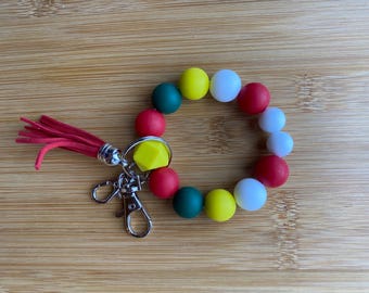 Handmade Silicone Beaded Key Chain Bracelet with Tassels (YC#41 LM)