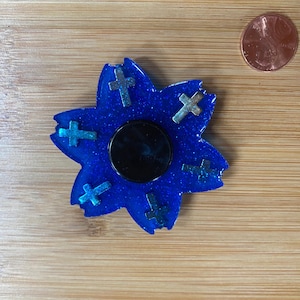 One Handmade Blue Cross Spinner Fidget Toy.   (YC#19).  FREE SHIPPING