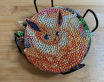 Eight Handmade Sparkling Pokémon -themed Coasters with Holder (YC# 27 R.P.)