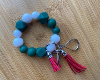 Handmade Silicone Beaded Key Chain Bracelet with Tassels (YC#44, LM)
