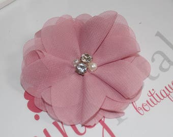 Dusty Rose Chiffon Rhinestone/Pearl Flower Clip