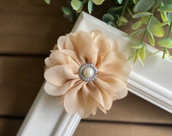 Tan/Taupe Chiffon Rhinestone Flower Clip