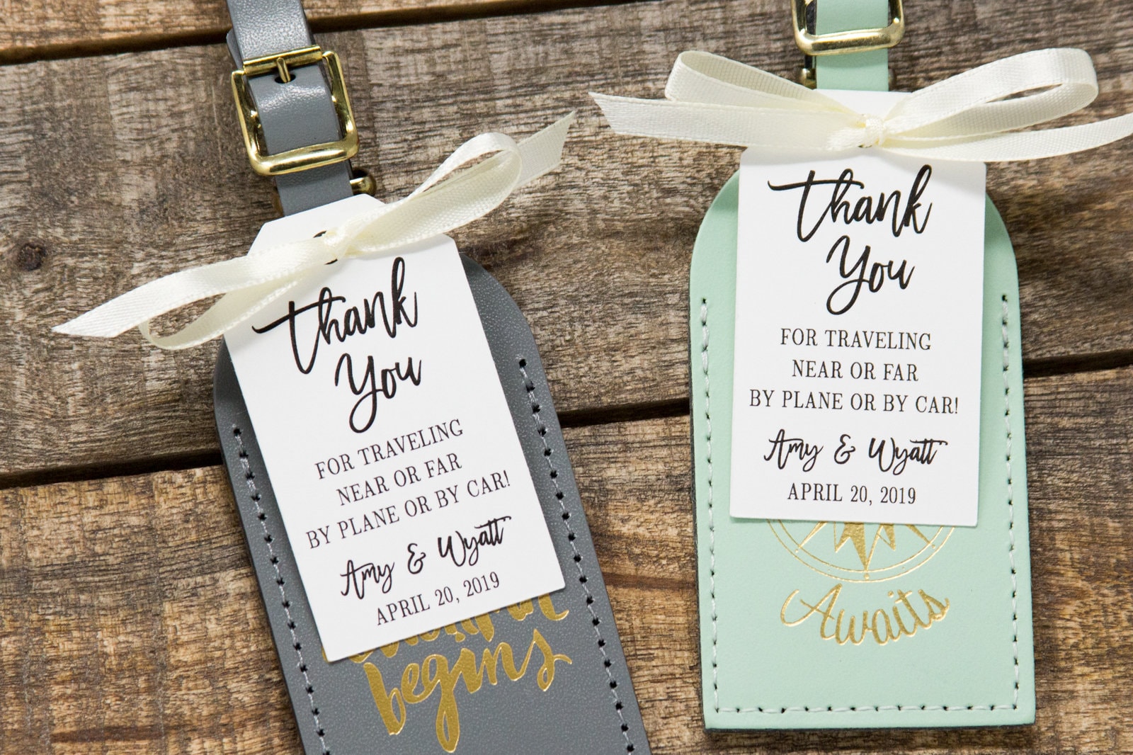20 THANK YOU FAVOUR LUGGAGE TAGS BUTTERFLY Ivory GoldWedding Anniversary 