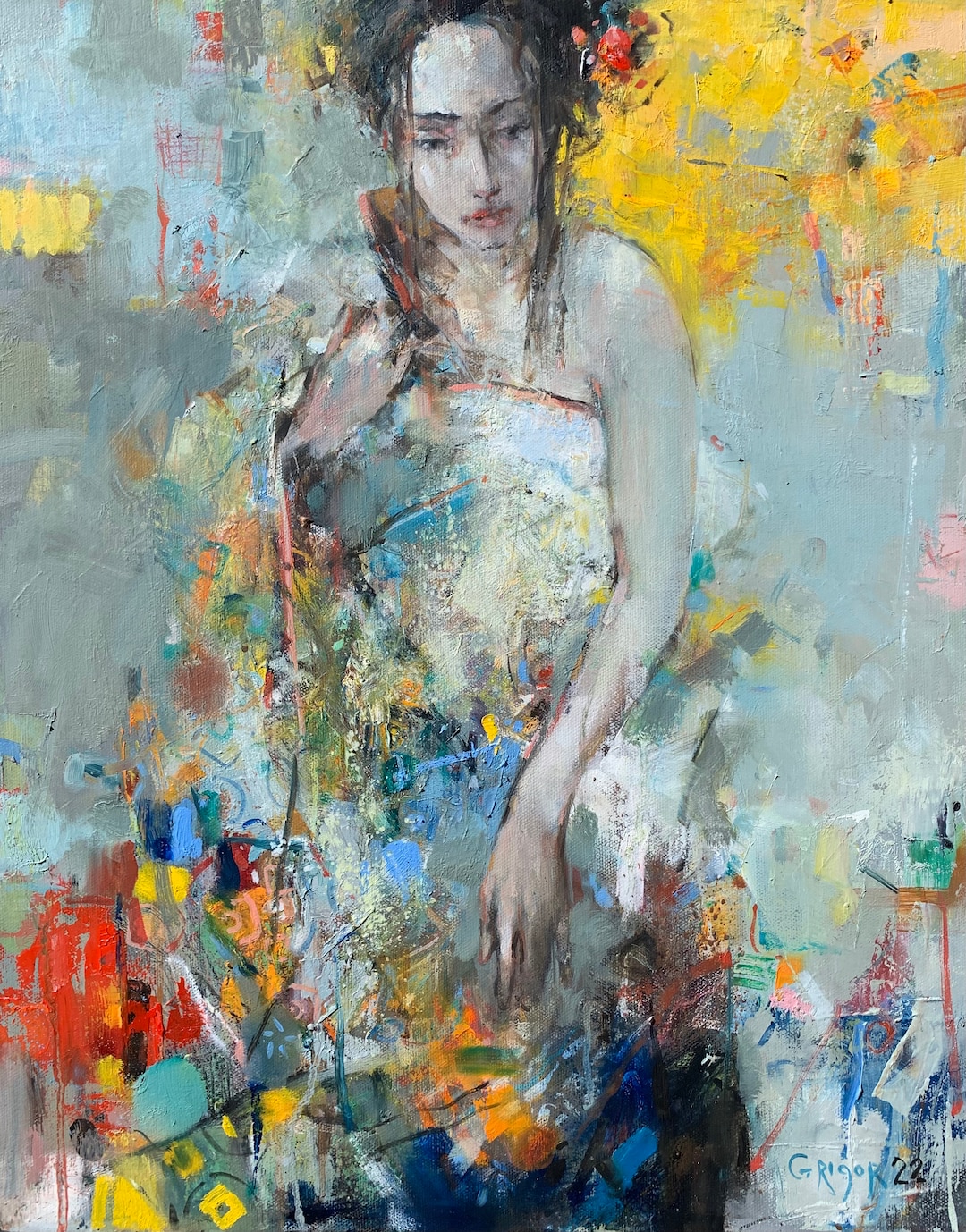 Original Abstract Figure Oil Painting, Expressionism Art (20x16 ...
