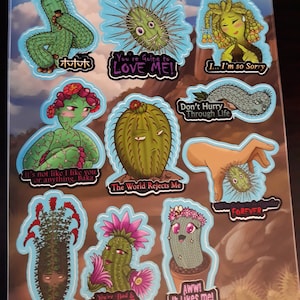 Dere Cacti Vinyl Sticker Sheet - 10 anime trope cactus stickers