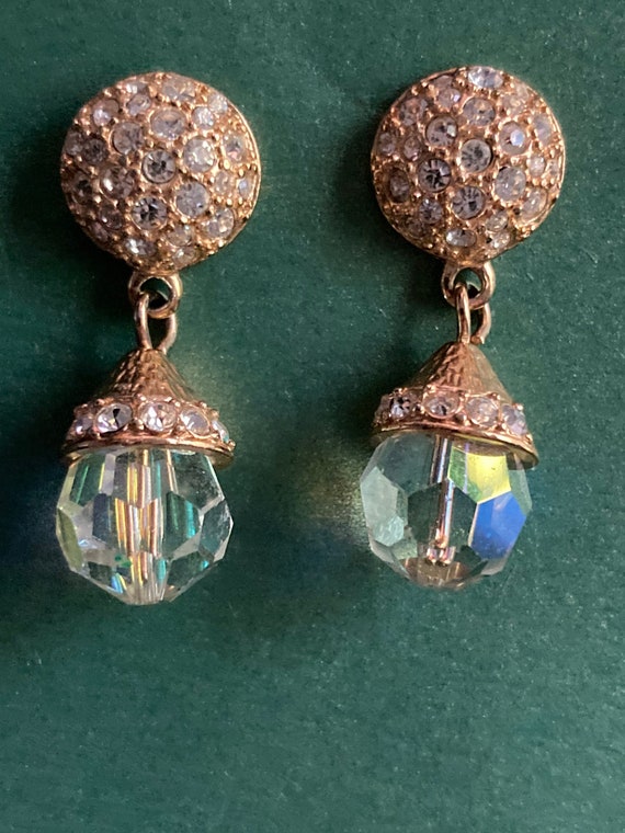 Vintage Roman Gold Tone Rhinestone Drop Earrings (