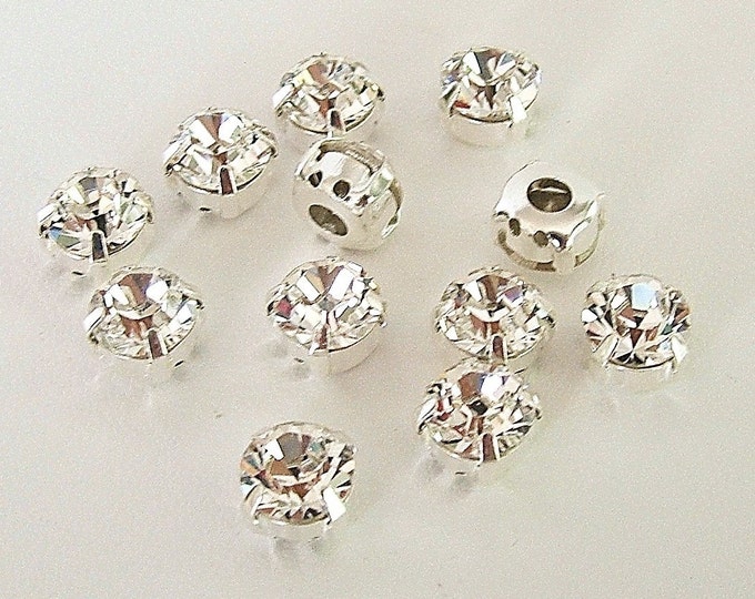 7mm Chaton Montee Clear Sliders, Set of 12, 2 Holes on Each Side, Sew on Rhinestones, SS34
