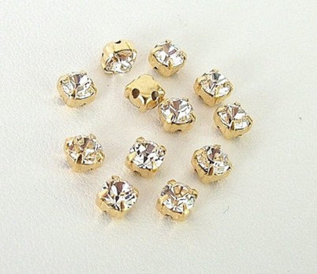 Set of 12 Clear and Gold 4.6mm, Chaton Montees, 53201 Sew on Rhinestones, SS19, Gold Plated