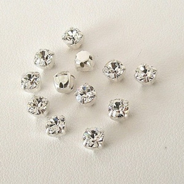 Set of 12 Clear 4.6mm Chaton Montees, 1088 Sew On Rhinestones, SS19, Silver Plated Settings, Sew On Chatons