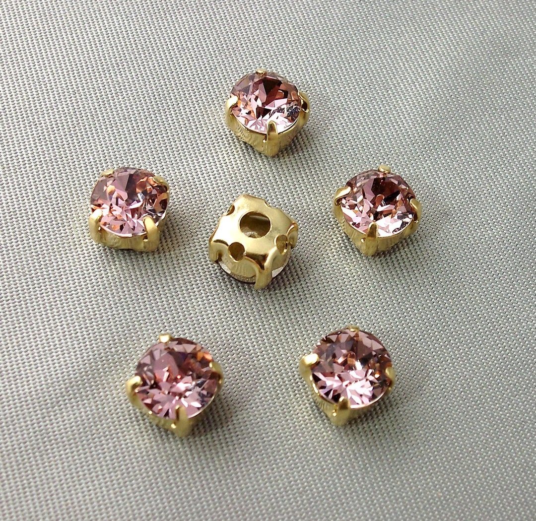 6mm Antique Pink Chaton Montees, Set of 6, 1028, Sew on Dusty Rose Rhinestones, SS29, Choice of