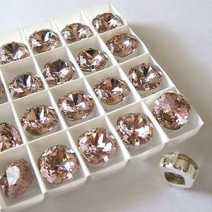 Swarovski Elements, 4470 Vintage Rose Cushion Square Fancy Stones, Sew On Setting 12mm Swarovski, 4470 Vintage Rose Rhinestone 4 hole slider