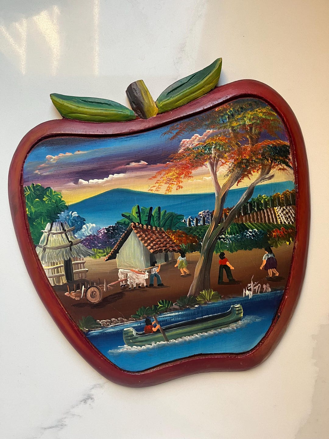 Vintage Hand Painted Wood Hobbyist Folk Art Apple 10" X 10" Wall ...