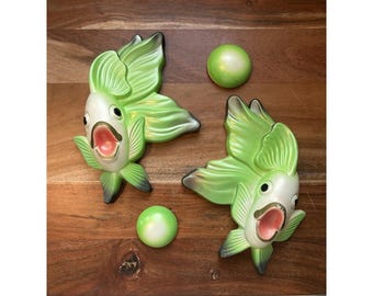 Vintage Style 1970 Miller Studio Anthropomorphic Fish Chalkware Bubbles Set Of 4