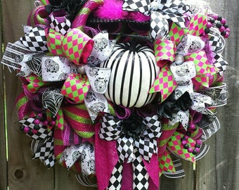 Witch wreath, Halloween witch wreath, Halloween pumpkin wreath, Harlequin witch wreath,  Halloween witch, Halloween witch hat, Halloween owl