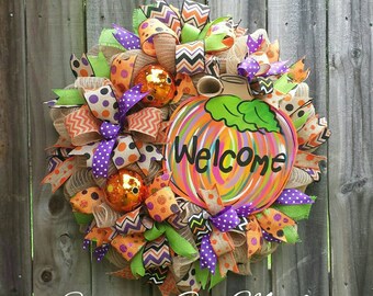 Halloween wreath, Halloween pumpkin wreath, Pumpkin wreath,  Fall Pumpkin Wreath,  Pumpkin Welcome sign, Fall Pumpkin, Pumpkin decor