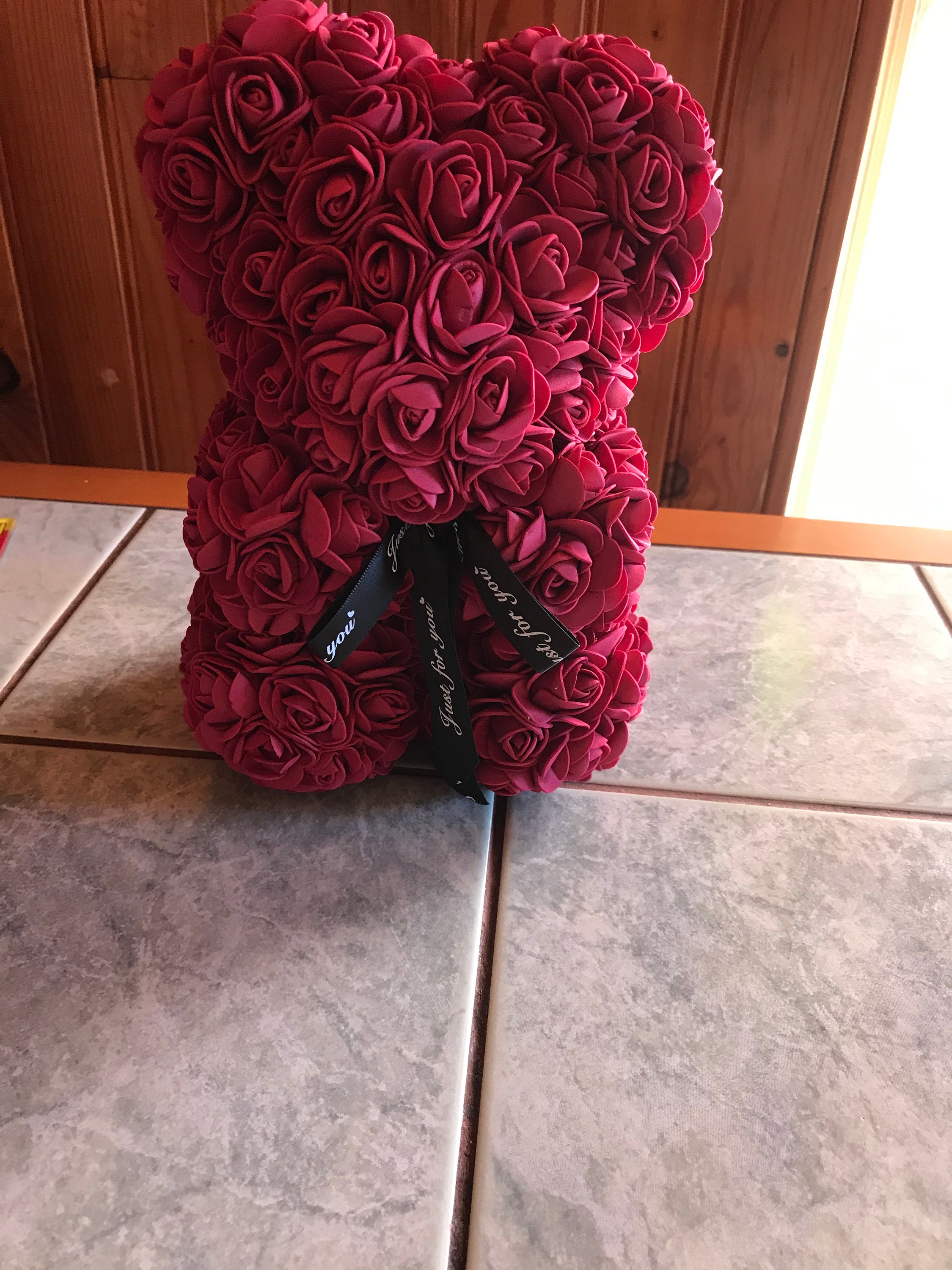 Ours de 20cm ou Coeur Recouvert Petites Têtes Roses en Mousse Parfait Cadeau | Mariage, St Valentin,