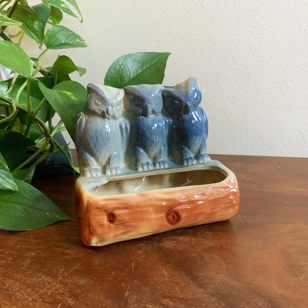 Vintage Ceramic Owl Planter - Cottagecore Home Decor