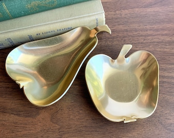 Vintage Pair of Metal Apple and Pear Shaped Dishes - Metal Fruit Decor
