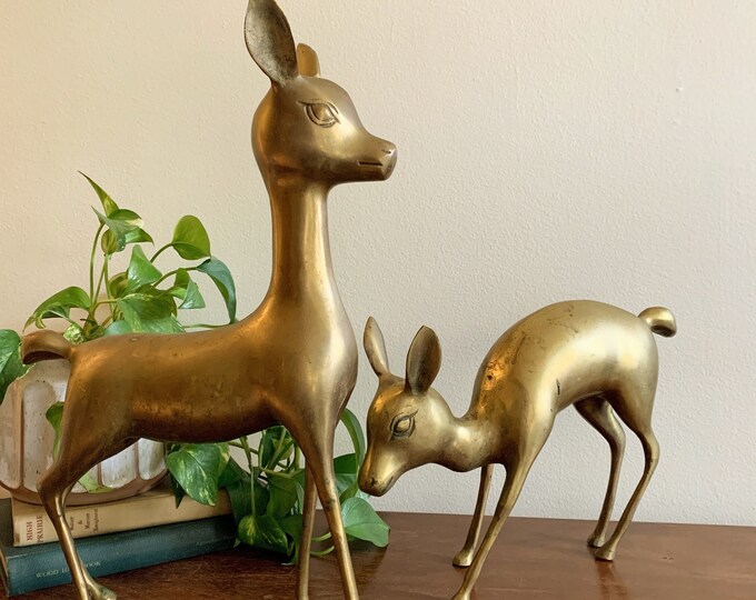 Vintage Pair of Huge 16 MCM Solid Brass Deer Statues Rare Collectable Brass Animals Etsy