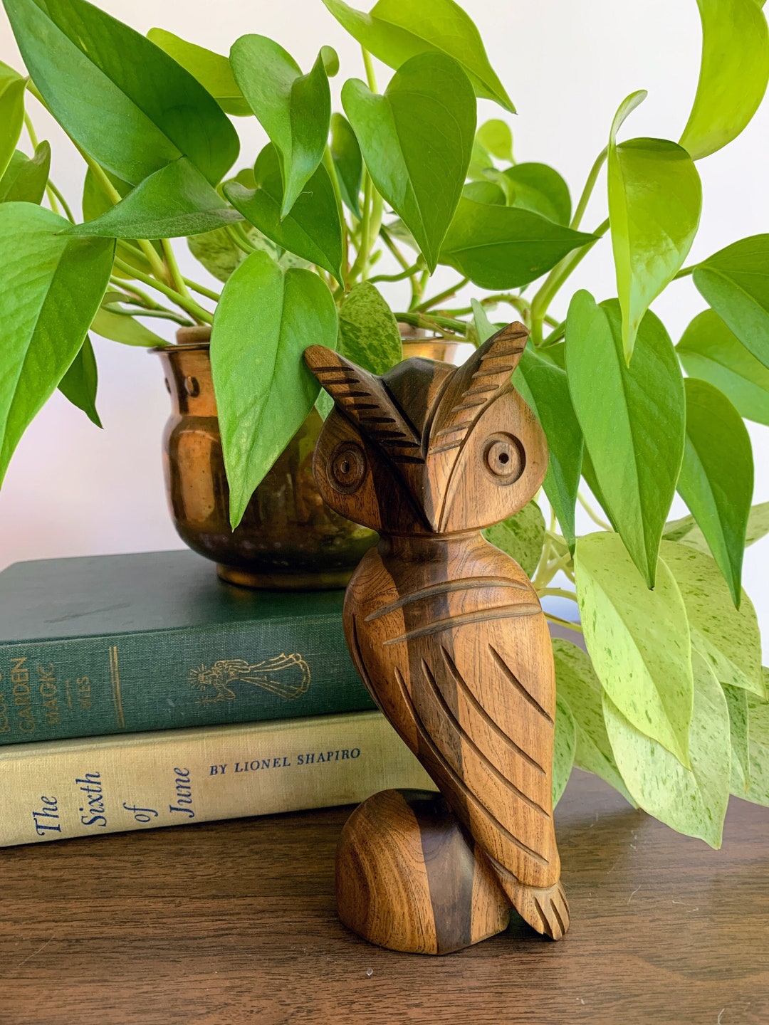 Vintage Carved Wooden Owl Statue Etsy