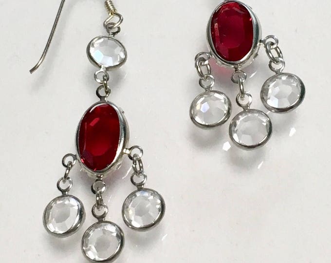 Vintage Sterling Silver Swarovski Ruby Red Crystal Earrings, Chandelier earrings, Red Earrings, Dangle Earrings by Lucy Isaacs