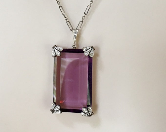 SALE! Antique Art Deco Czech Glass and Sterling Pendant, Faceted Czech Glass Pendant, Purple Pendant, June Birthstone, Milestone Gift, Lucy