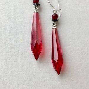 Vintage Czech Glass Earrings, Red Earrings, Ruby Glass Earrings, Red Faceted Drop Earrings, Lucy Isaacs