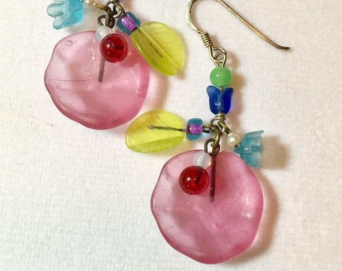 Vintage Czech Glass Earrings, Pink Earrings, Floral Earrings. Czech Glass Earrings Pink Glass Lily Pad Earrings by Lucy Isaacs