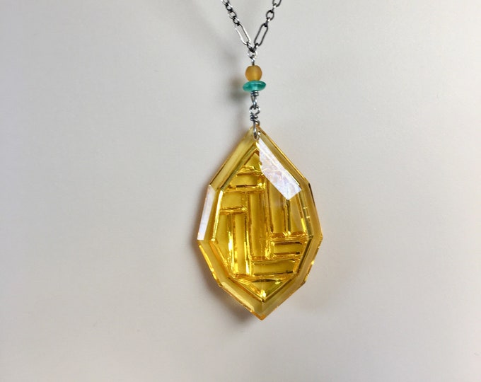 Yellow Necklace, Art Deco Pendant, Czech Glass Pendant, Solid .925 Chain, Art Deco Jewelry, Lucy Isaacs