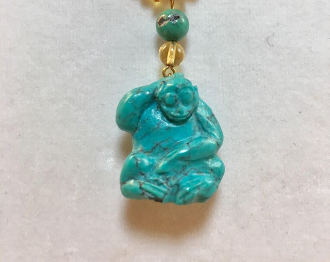 Turqouise Necklace, Monkey Lover Necklace, Vintage Turquoise Necklace, Chimp Necklace, Lucy Isaacs, Lucky Monkey Necklace