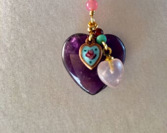 Amethyst Heart Necklace, Purple Heart, Vintage Amethyst Necklace, Amethyst Heart Necklace, Love Necklace, Lucy Isaacs