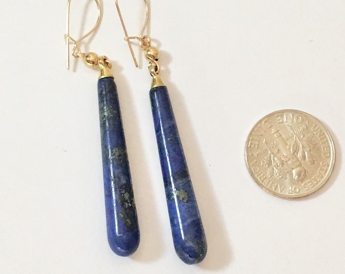 Elegant Genuine Lapis Lazuli Earrings, Lapis and gold Earrings, Lapis and Sterling Silver Earrings, Smooth Drop Earrings, Lucy Isaacs