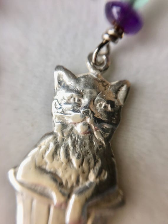 SALE!  Solid Sterling Silver Cat Earrings, Cat Ea… - image 2