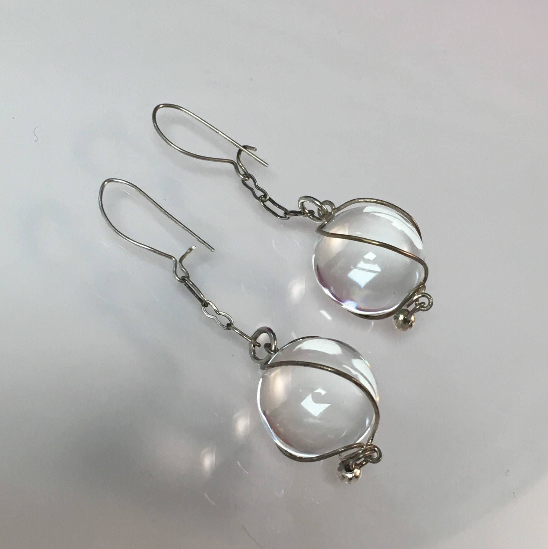 Vintage Crystal Ball Earrings, Mystical Earrings, Pools of Light