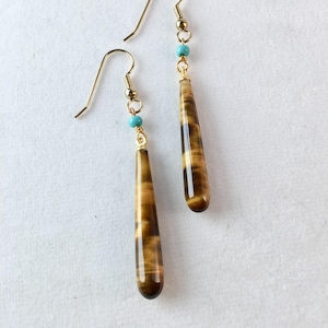 Tiger Eye Earrings, Tiger Eye Drop Earrings, Your Choice of Finish, Tiger Eye and Gold, Tiger Eye and Silver, Tiger Eye and Turquoise