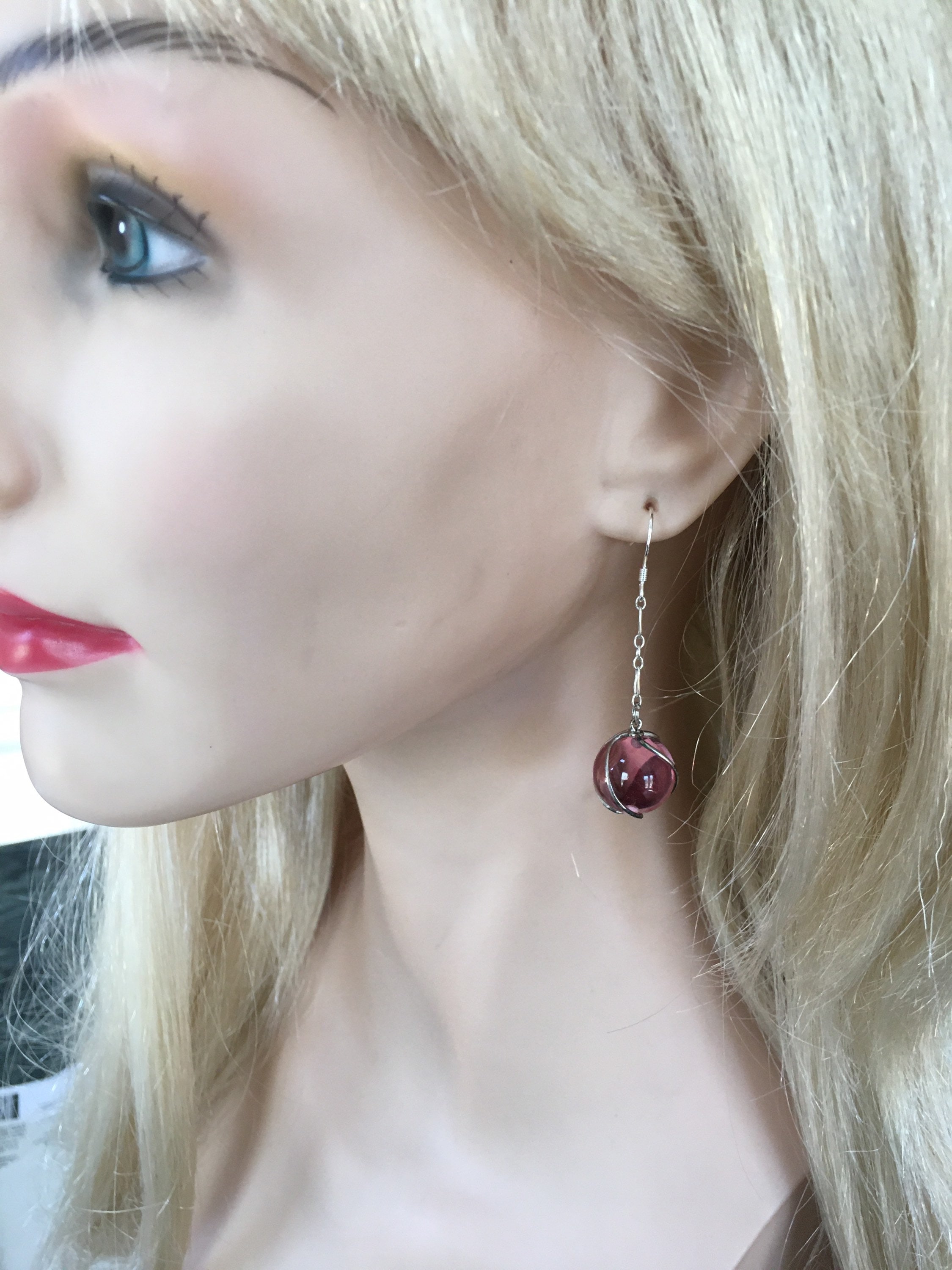 Pools of Light, Vintage Crystal Ball Earrings, Pink Earrings, Pools of