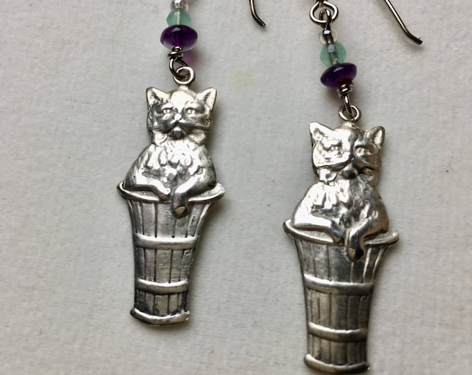 Solid Sterling Silver Cat Earrings, Cat Earrings, Silver Kitens, Kitten Earrings, Lucy Isaacs