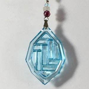 Vintage Art Deco Czech Glass Pendant, blue, yellow, green, pink, purple Pendant Maze Necklace