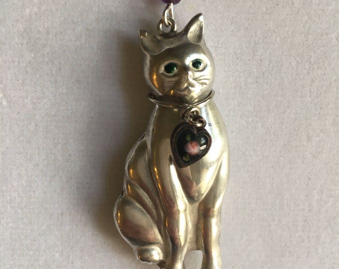 Silver Cat Necklace, Vintage 3D Sterling Cat Pendant, Lucy Isaacs, Sterling Cat Necklace, Cat Necklace, Vintage Cat Necklace, Sterling Cat