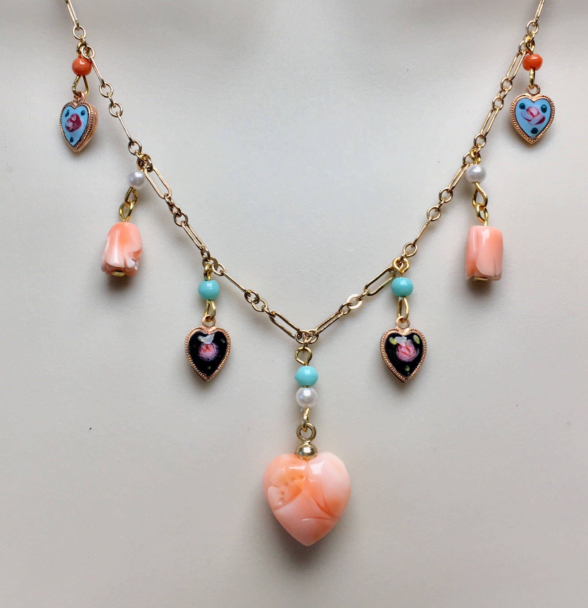 Genuine Coral Necklace, Pink Coral Necklace, Coral Heart Necklace