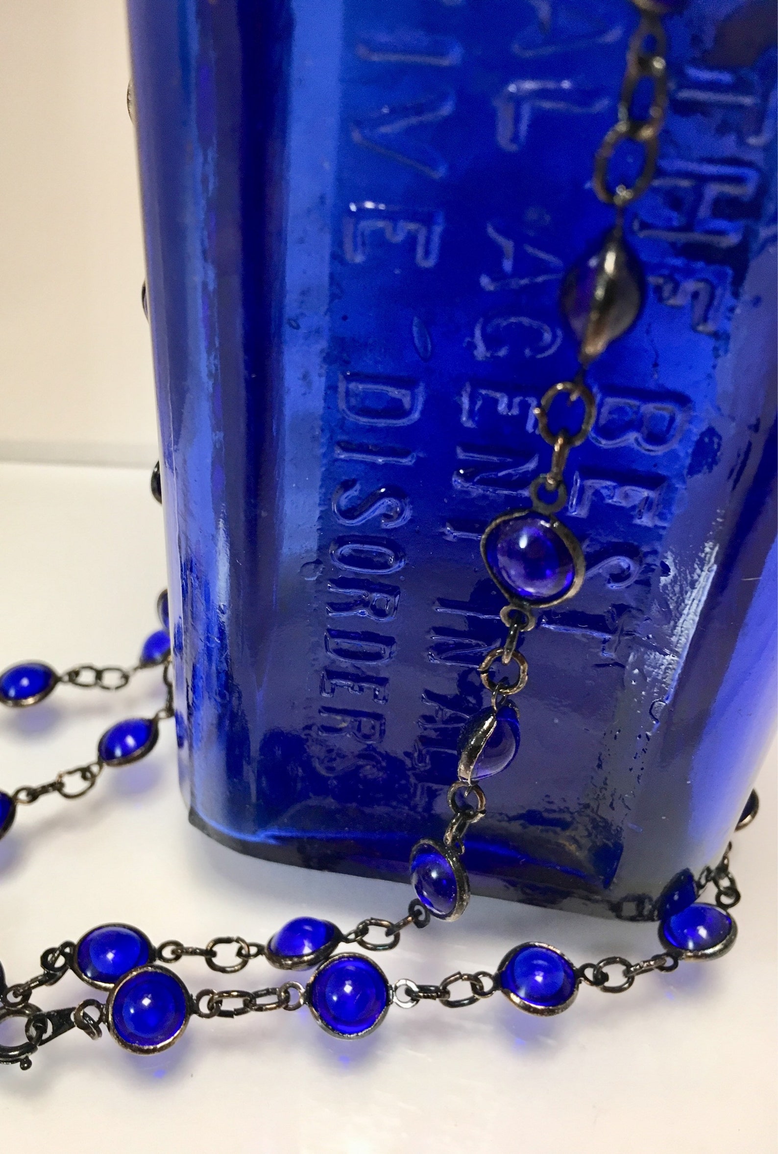 Collier Vintage Bleu Cobalt - Bijou Fantaisie En Verre